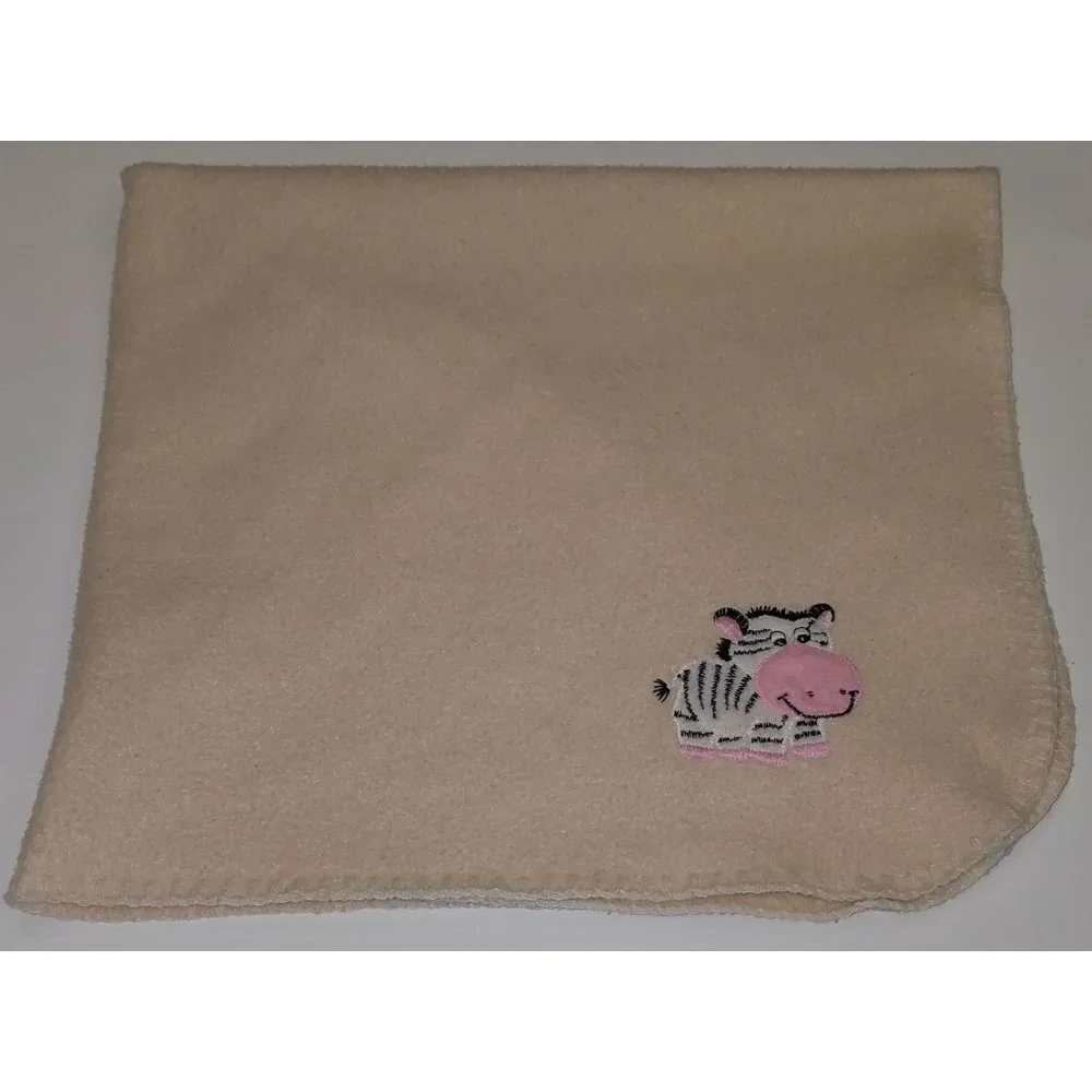 Zebra Tan Fleece Baby Blanket Lovey Security Thin Brown Black White Pink